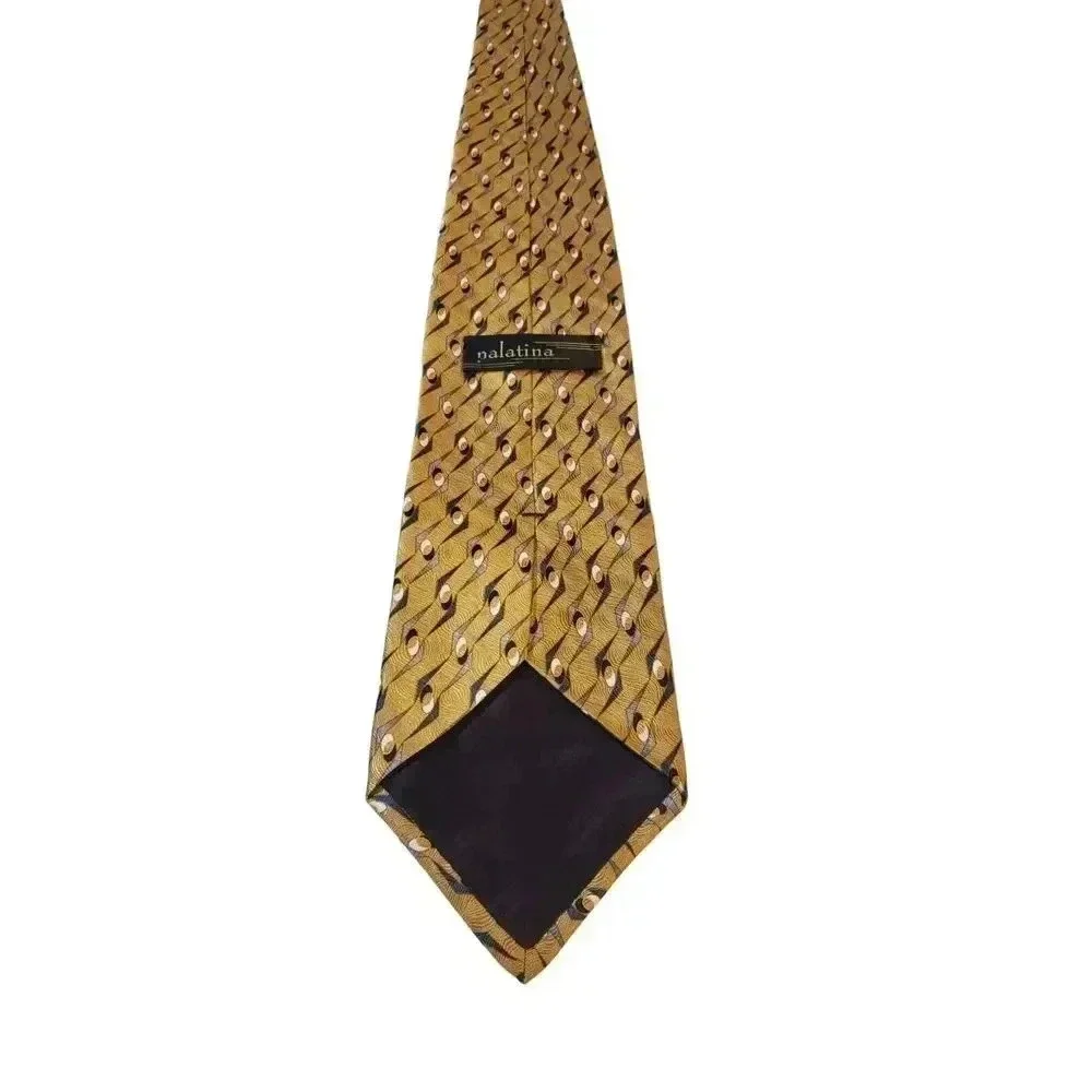 Palatina Luxury Neck Tie 100% Imported Silk Made In USA Gold Pattern Church Work
